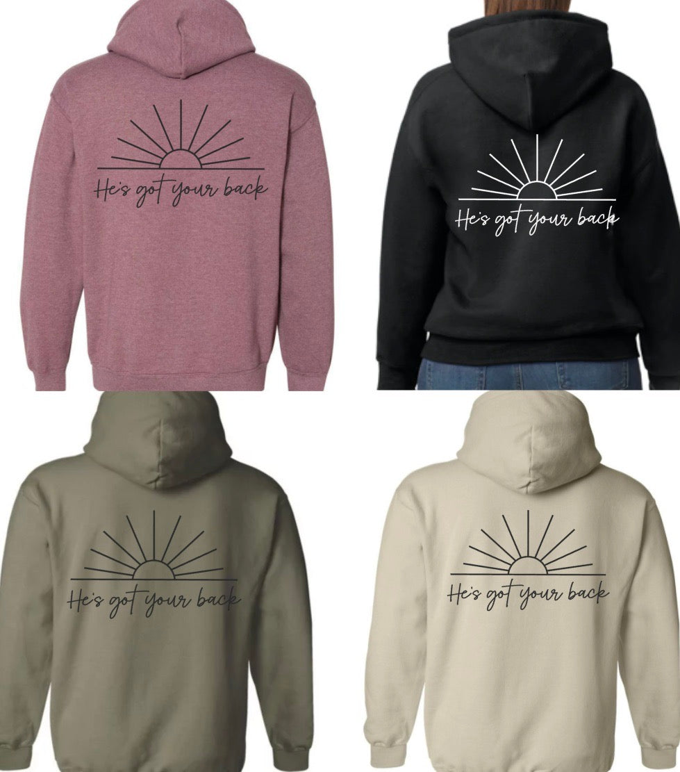 hold tight MAMA hoodie with sunrise design on back